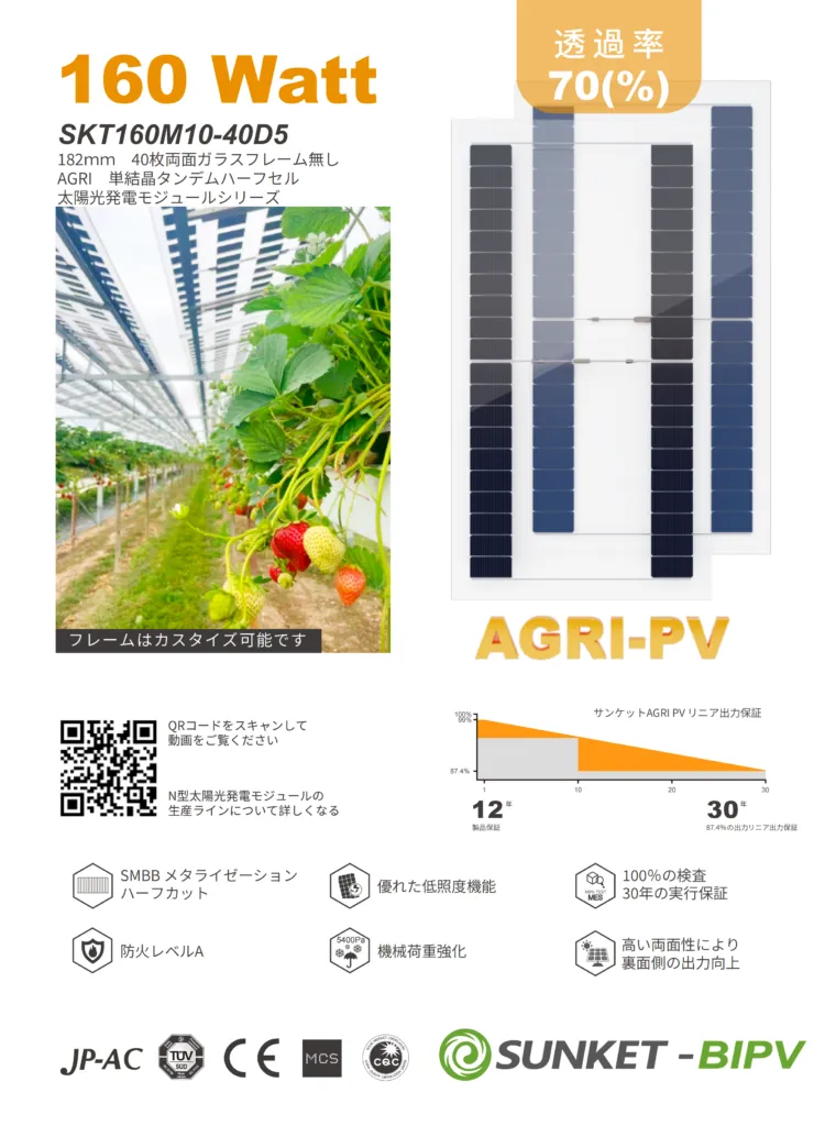 AGRI-PV 160W仕様書表面