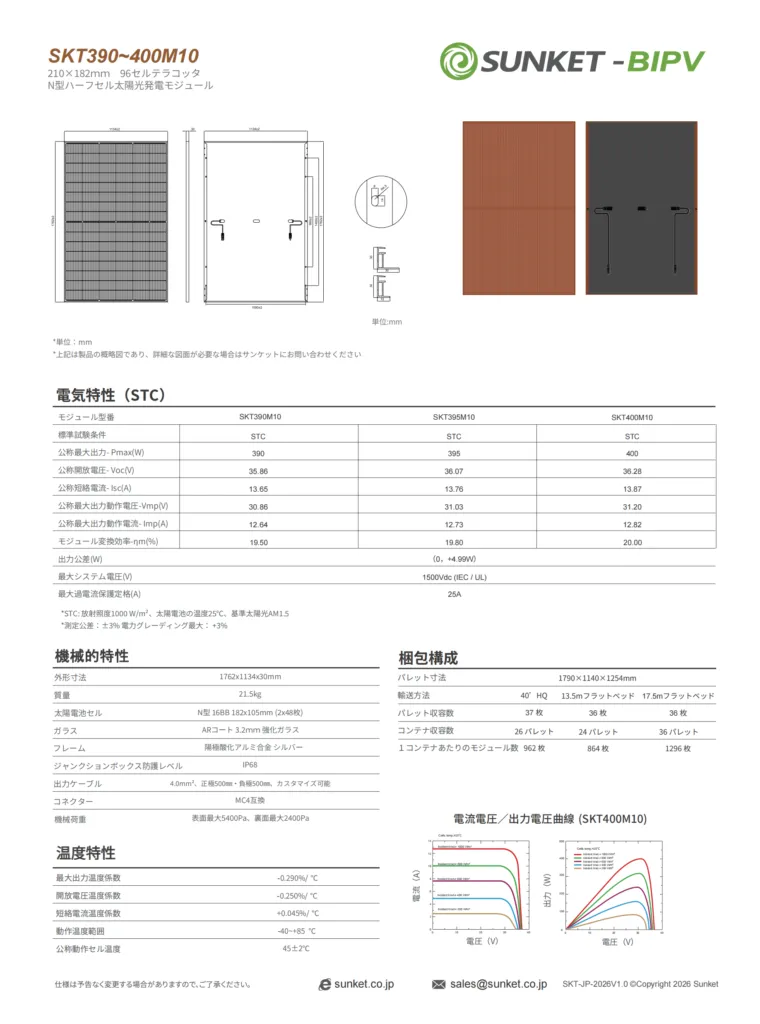 SKT390〜400M10 テラコッタ仕様書裏面